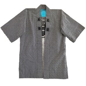 Vintage Japanese Kimono Sz XL Blue White Yukata Cotton All Over Print